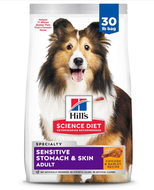 A bag of dog food Description automatically generated